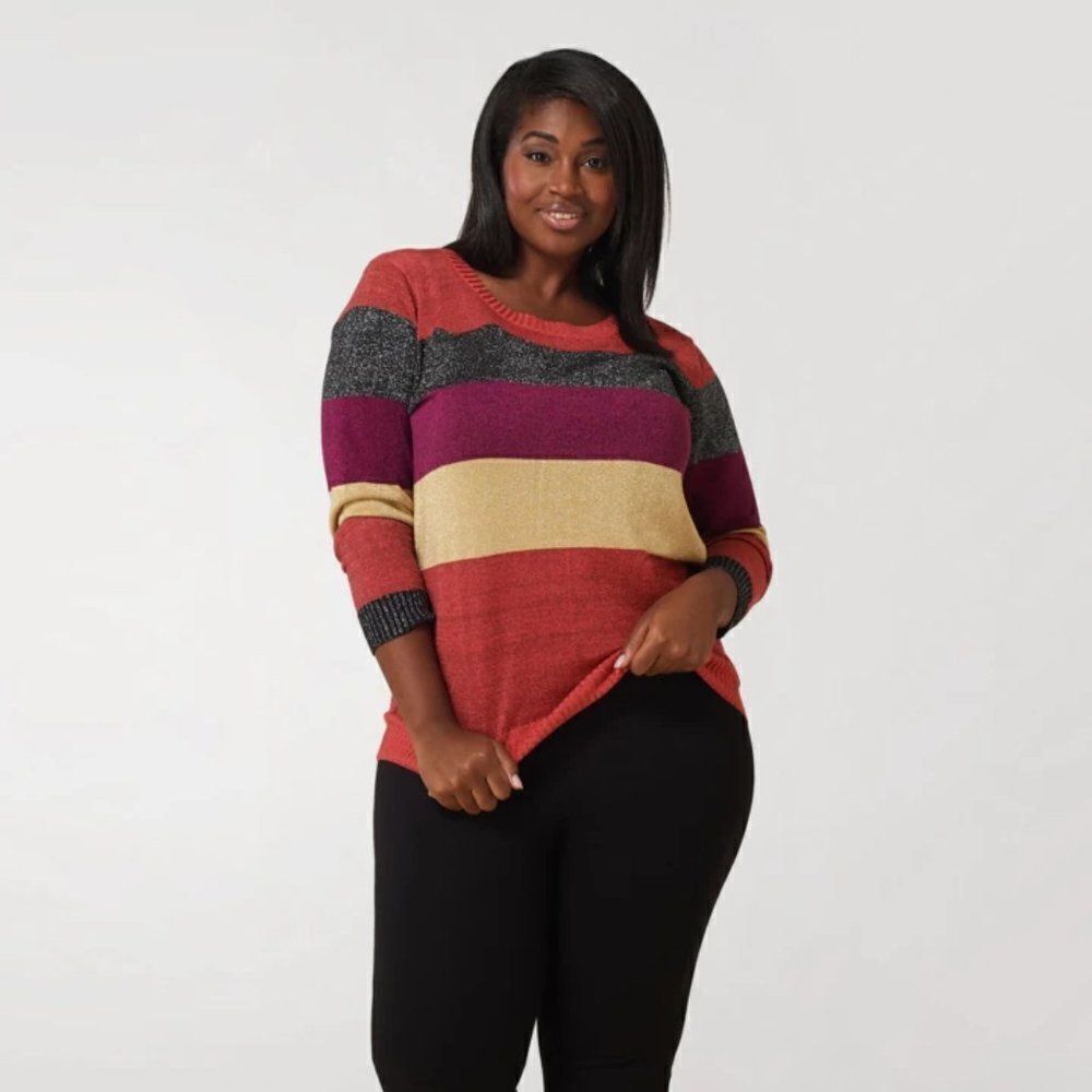 Maree Pour Toi Metallic Striped Sweater sz 16/18